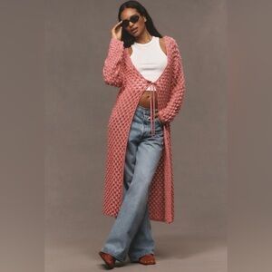 NEW! Anthropologie Maeve Long Front-Tie Popcorn Cardigan Pink Small Medium Large